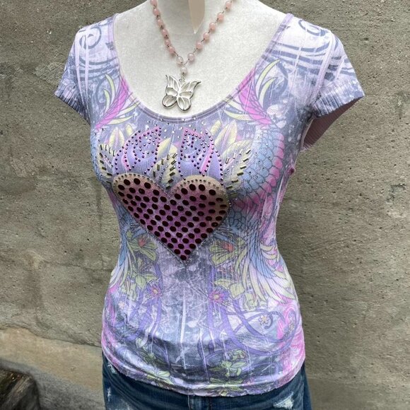 Y2K Printed Stretchy Baby Tee - Picture 1 of 5
